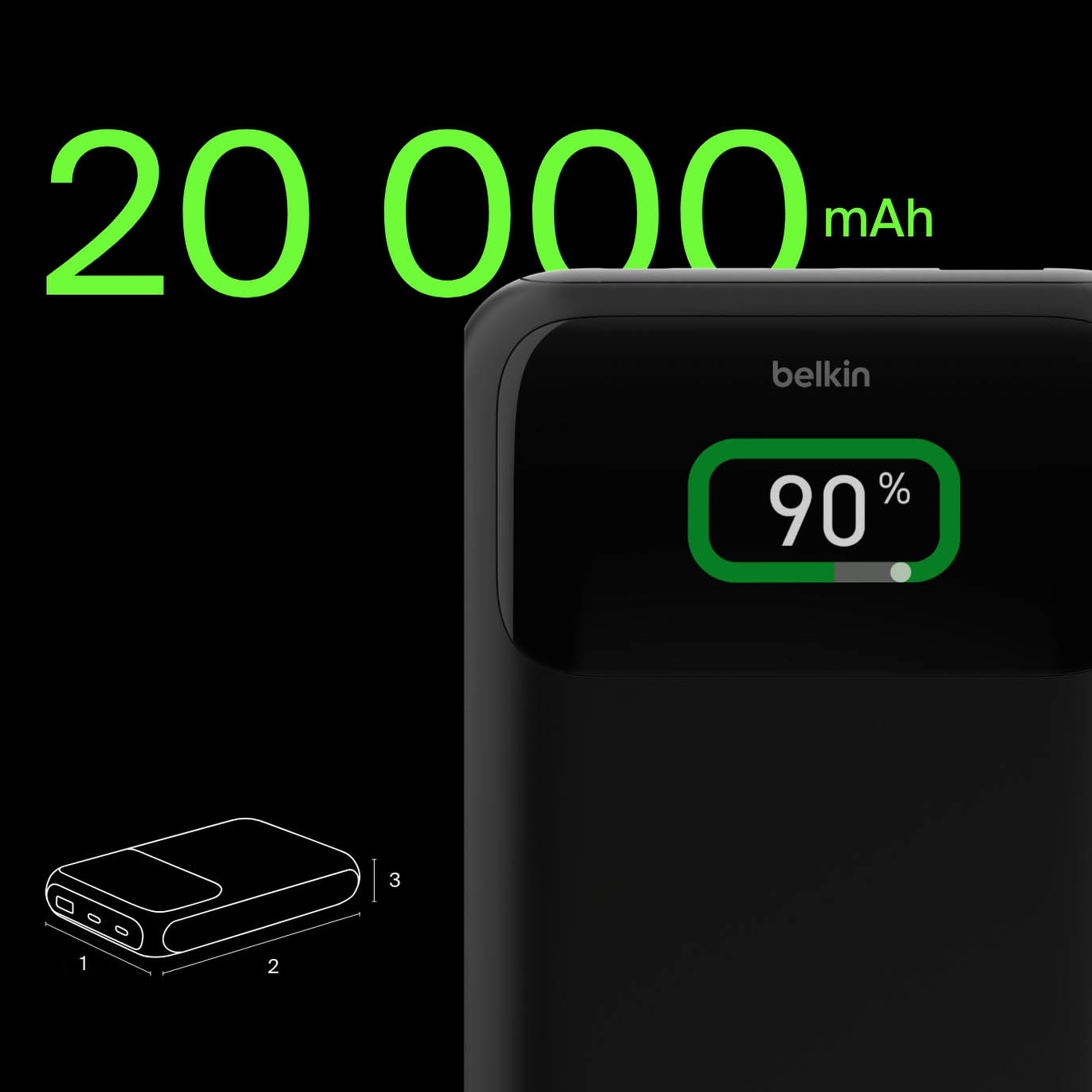 Oryginalna bateria Belkin Boost Charge Pro 3-Port Laptop Power Bank 20K 65W with USB-C Cable 20 000 mAh, czarna